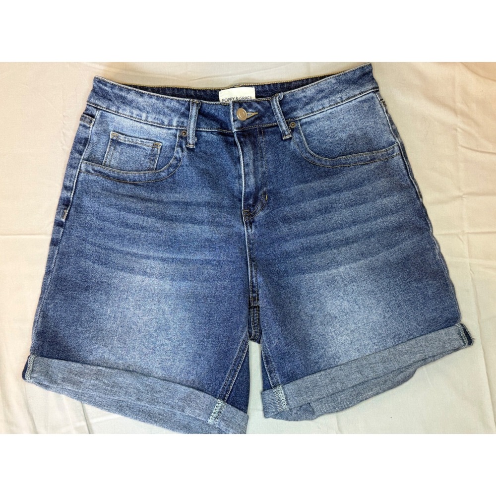 Poppy & Grace Denim Shorts Womens 27 Blue Excellent Cuffed Mid‎ Rise Medium Wash